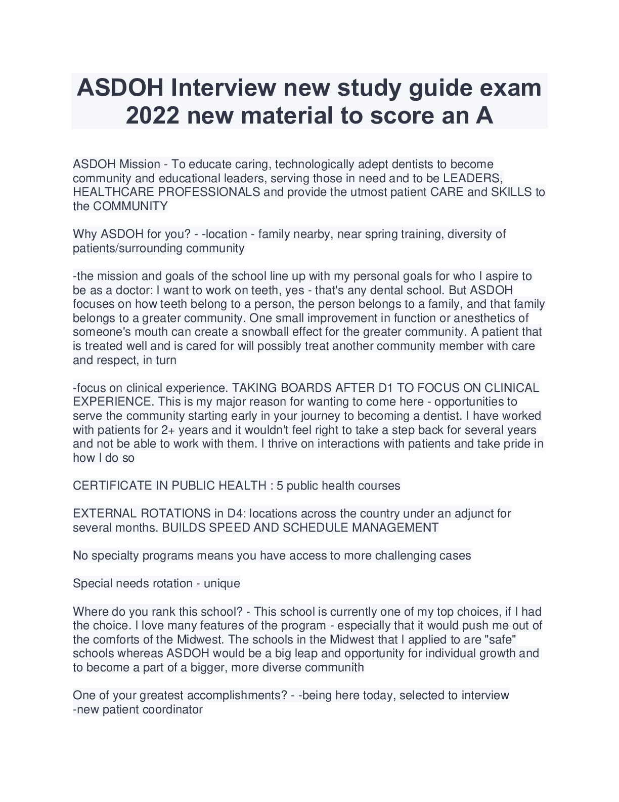 Preview image for ASDOH Interview new study guide exam  2022 new material to score an A